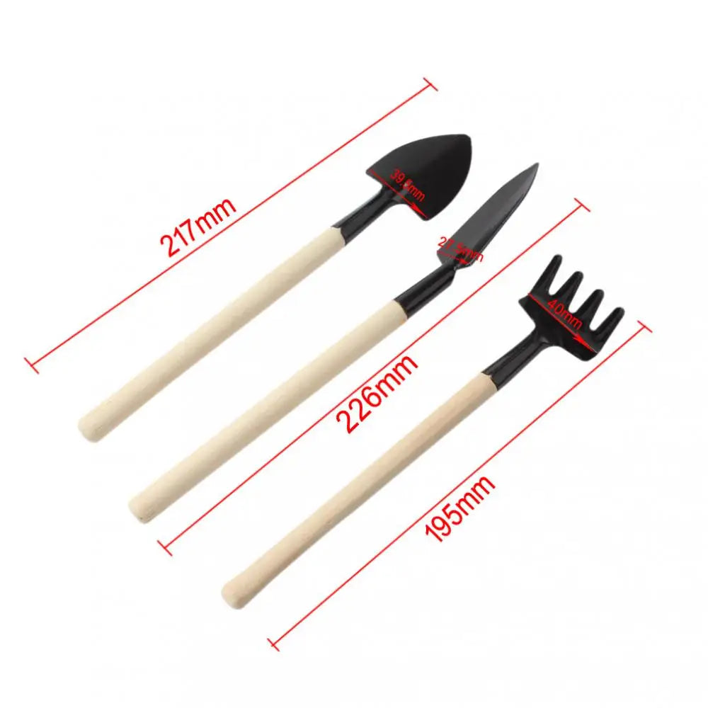 3Pcs/Lot Mini Garden Tools Small Shovel Rake Spade Wood Handle Metal Head Garden Tools Small Mini