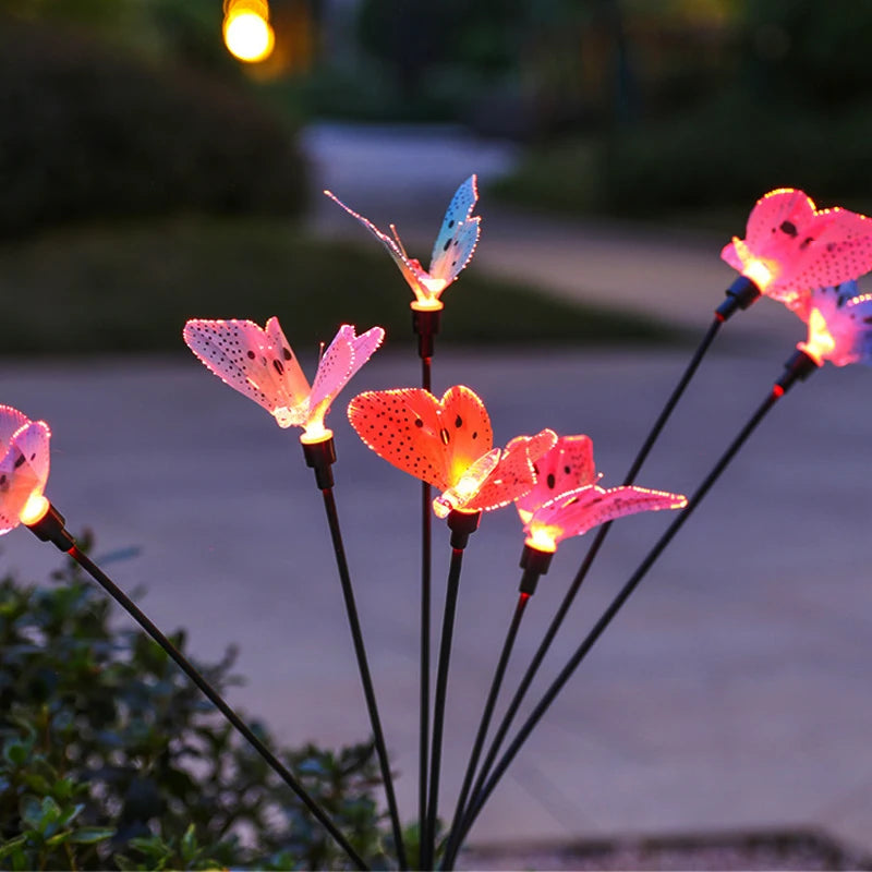 Solar Lights Outdoor Waterproof Garden Decor 6LED Butterfly Pathway Lights for Patio Yard Lawn Decor Lamp