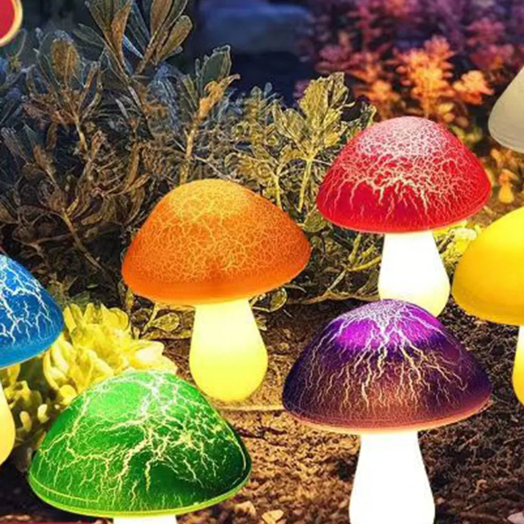 8 Pack Cracked Mushroom Solar Lights Halloween Christmas Multicolored Mushroom Lamp Waterproof Stake Lights Garden Decoration