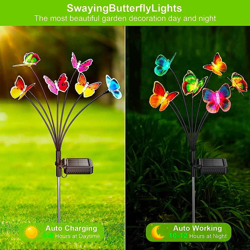 Solar Lights Outdoor Waterproof Garden Decor 6LED Butterfly Pathway Lights for Patio Yard Lawn Decor Lamp