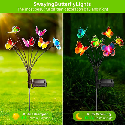 Solar Lights Outdoor Waterproof Garden Decor 6LED Butterfly Pathway Lights for Patio Yard Lawn Decor Lamp