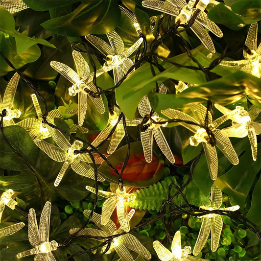 Solar Dragonfly String Lights Outdoor Fairy Lights with 8 Modes Waterproof Solar Powered for Patio Yard Christmas Decor 695